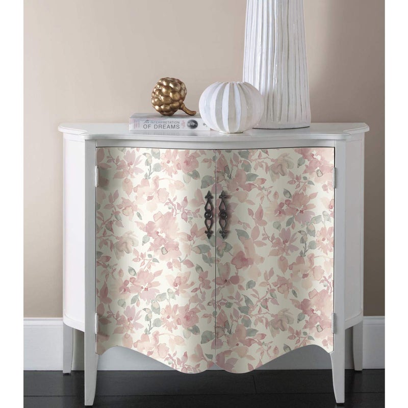 RoomMates RMK11702WP Pink and Green Watercolor Floral Peel and Stick Wallpaper - Image 3